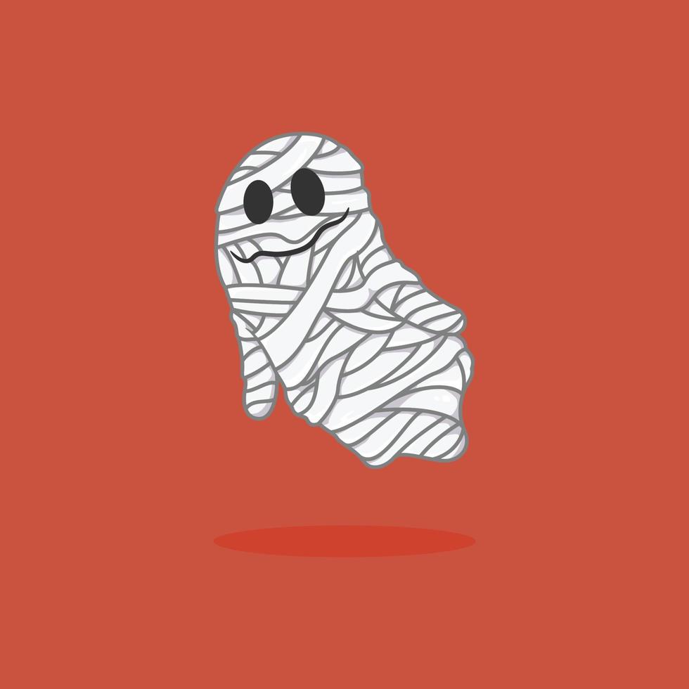 ilustração de fantasma fofo no halloween em fantasia de múmia com estilo de ícone de desenho animado vetor