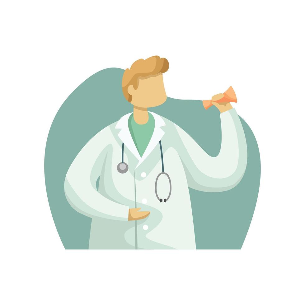 ilustração em vetor de um médico do sexo masculino em um jaleco branco com um estetoscópio. estilo simples