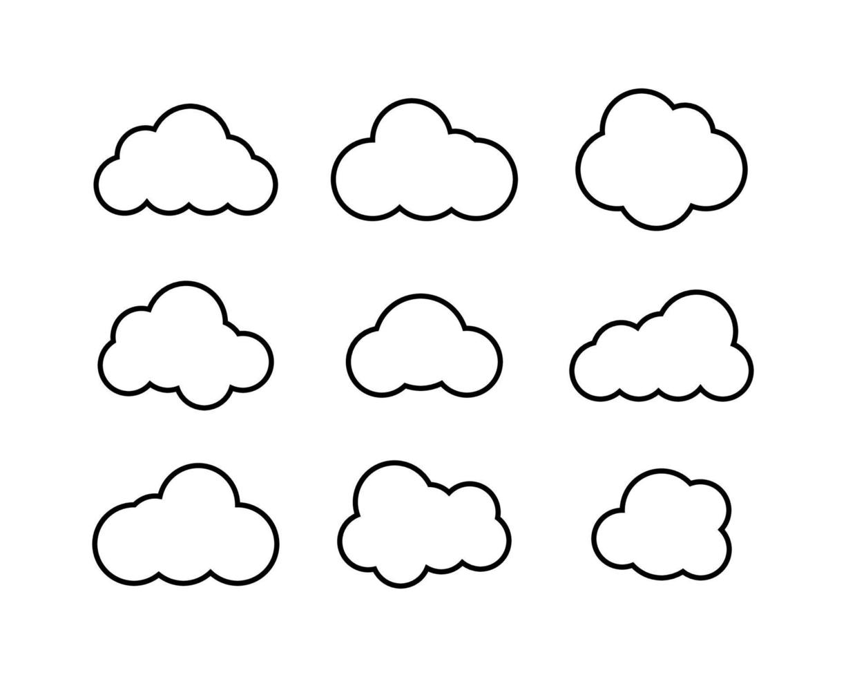 coleção de nuvens negras em design linear. ícones de nuvens negras. nuvens isoladas. eps10 vetor
