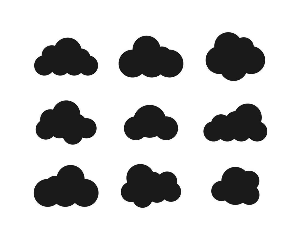coleção de nuvens negras em design plano. ícones de nuvens negras. nuvens isoladas. eps10 vetor