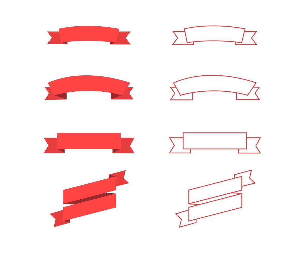 banners de fitas vermelhas em design moderno de linhas e planas. ícones de vetor de banners de fita. eps10