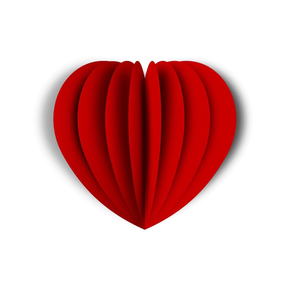 coração vermelho em design de arte de papel. coração de papel vermelho com sombra no fundo branco. eps10 vetor