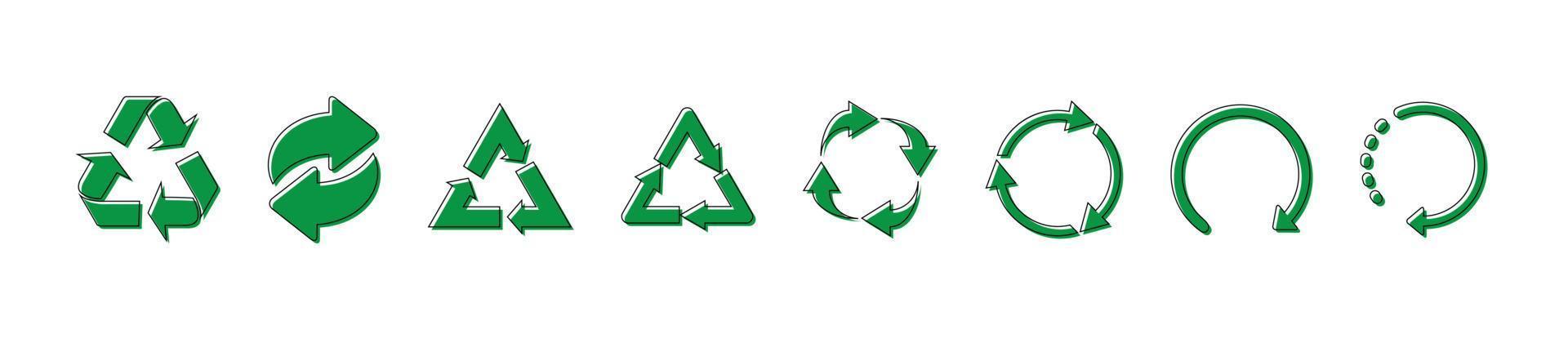 reciclar ícones vetoriais verdes e pretos. reciclar ícones isolados no fundo branco. eps10 vetor