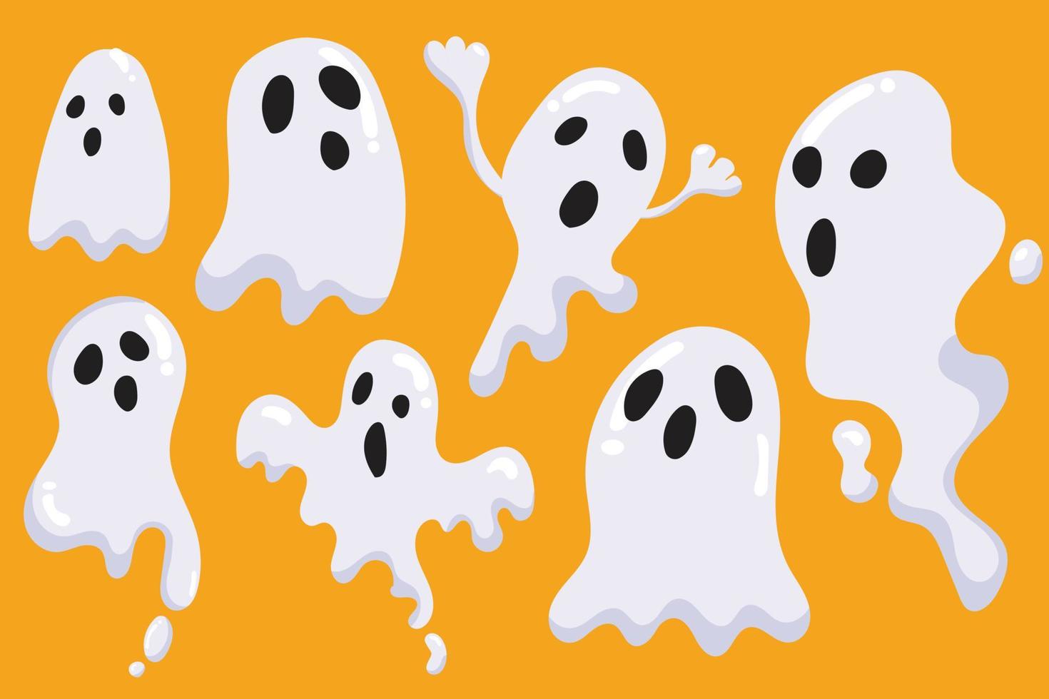conjunto de ilustração de fantasmas de halloween fofo, vetor de modelo de coleção de elementos de fantasmas de halloween