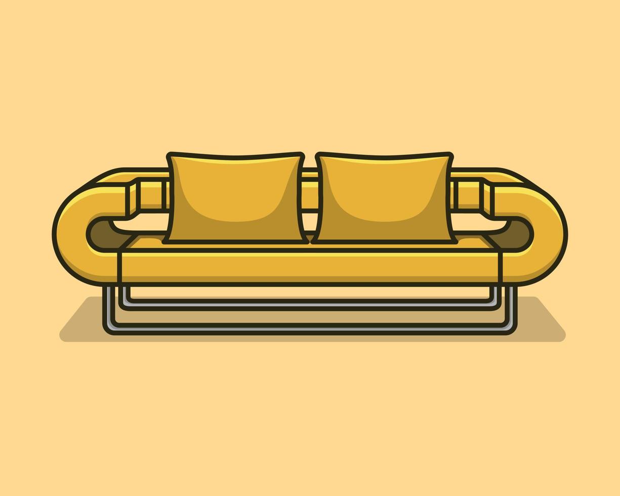 sofá de tecido amarelo elegante confortável elegante com pernas cinza sobre fundo verde com sombra. interior amarelo, showroom, peça única de mobiliário. vilyura, sofá de veludo. sofá de luxo vista frontal vetor