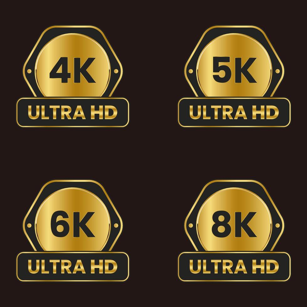 rótulo de ícone de resolução de tamanho de vídeo 4k,5k,6k,8k conjunto de botões ultra hd vetor