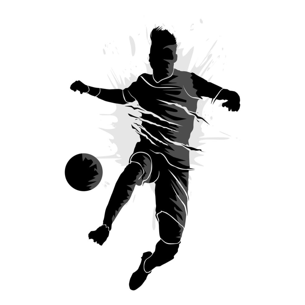 silhueta abstrata do jogador de futebol pulando para chutar uma bola. ilustração vetorial vetor
