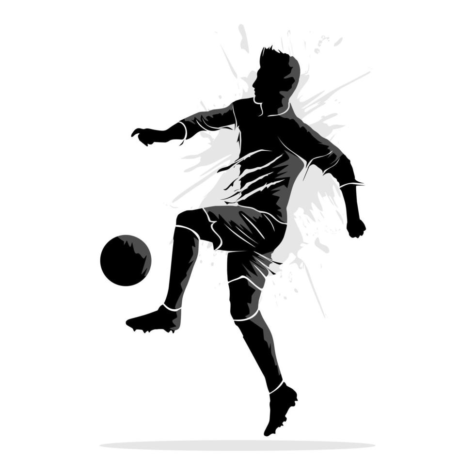silhueta abstrata de um jogador de futebol chutando um desenho de ilustração vetorial de bola vetor