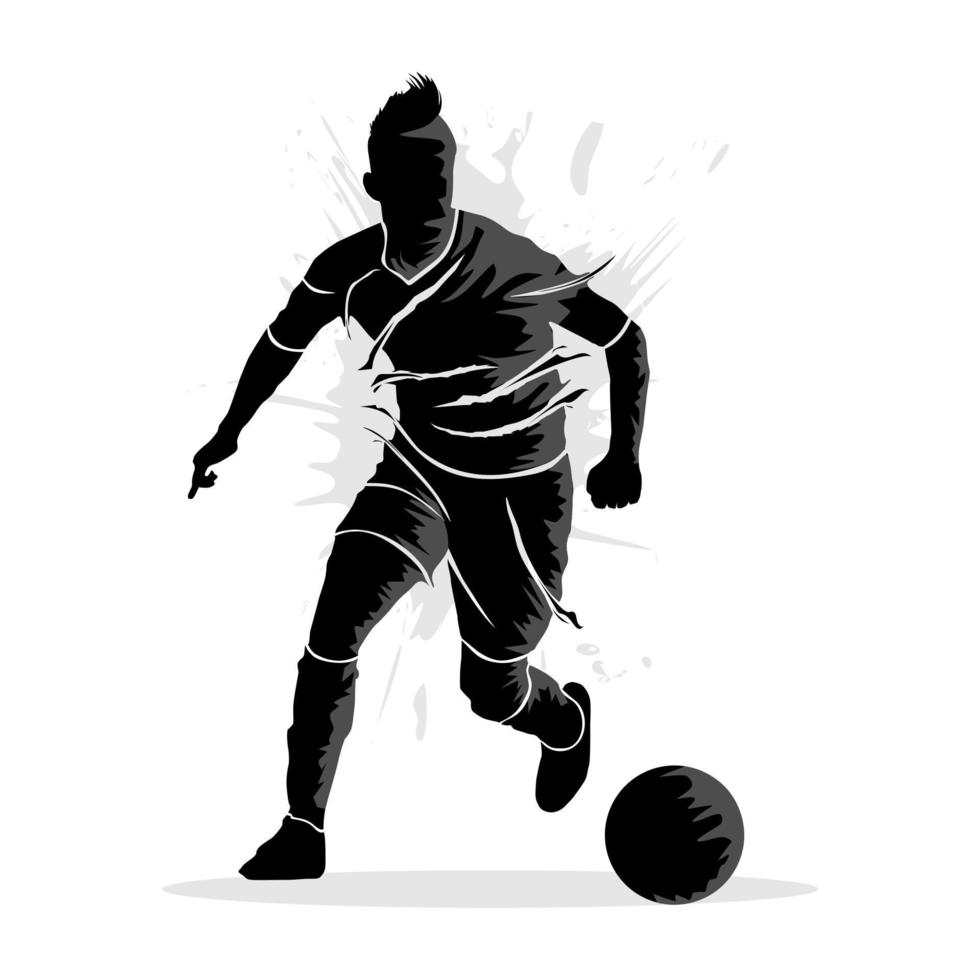 silhueta abstrata de um jogador de futebol driblando uma bola. ilustração vetorial vetor