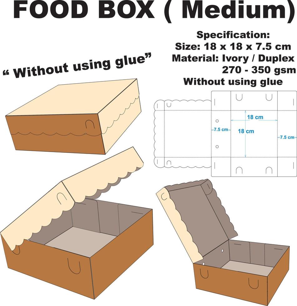 caixa de comida embalada legal. além de sua forma atraente, esta caixa também é muito simples e fácil de montar sem usar cola. esta caixa também pode ser usada para caixa de bolo, pão e lanche vetor