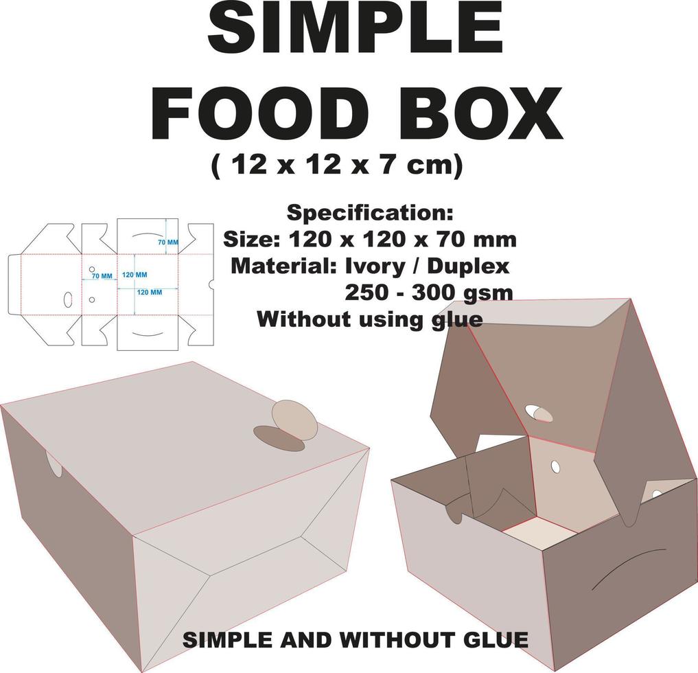 caixa de almoço embalada legal. além de seu formato atraente, esta caixa também é muito simples e fácil de montar sem o uso de cola. Esta caixa também pode ser usada para bolo, pão e lanche. vetor