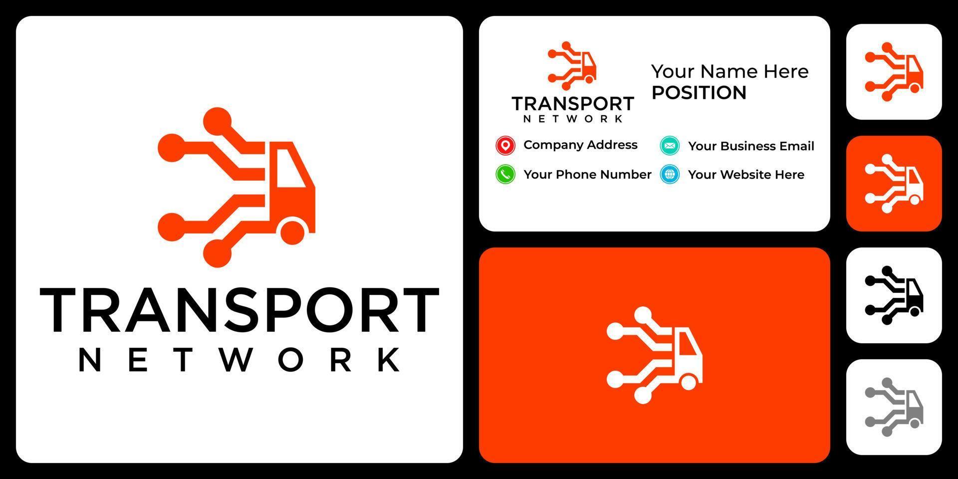 design de logotipo de tecnologia de transporte com modelo de cartão de visita. vetor