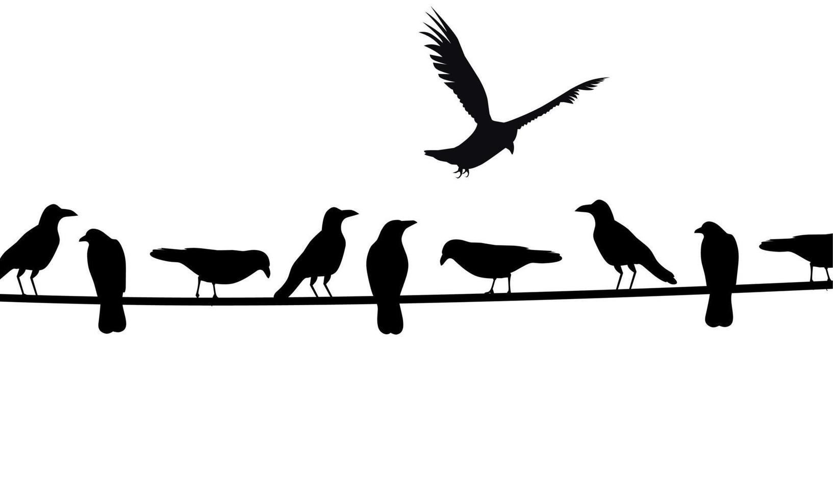 silhueta de um grupo de corvos empoleirados em um cabo. Isolado em um fundo branco. ótimo para cartazes de helloween. ilustração vetorial vetor