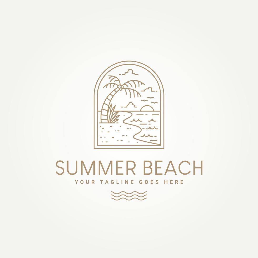 verão minimalista praia vibes distintivo linha arte ícone rótulo logotipo modelo ilustração vetorial design. praia de verão moderna simples com conceito de logotipo de emblema de palma, sol e mar vetor