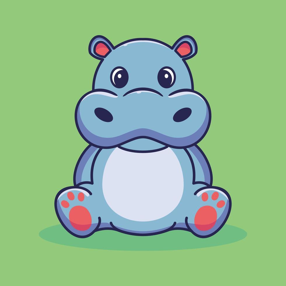 desenho animado hipopótamo fofo sentado logotipo de mascote kawaii vetor