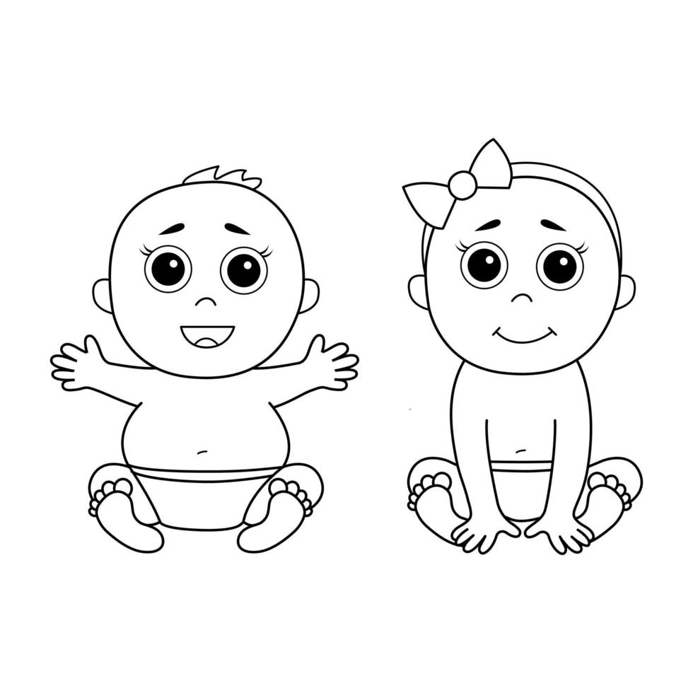 um menino e uma menina são crianças felizes sentadas. caracteres vetoriais em estilo de linha ou doodle. perfeito para um cartão postal, uma loja infantil ou um livro infantil vetor