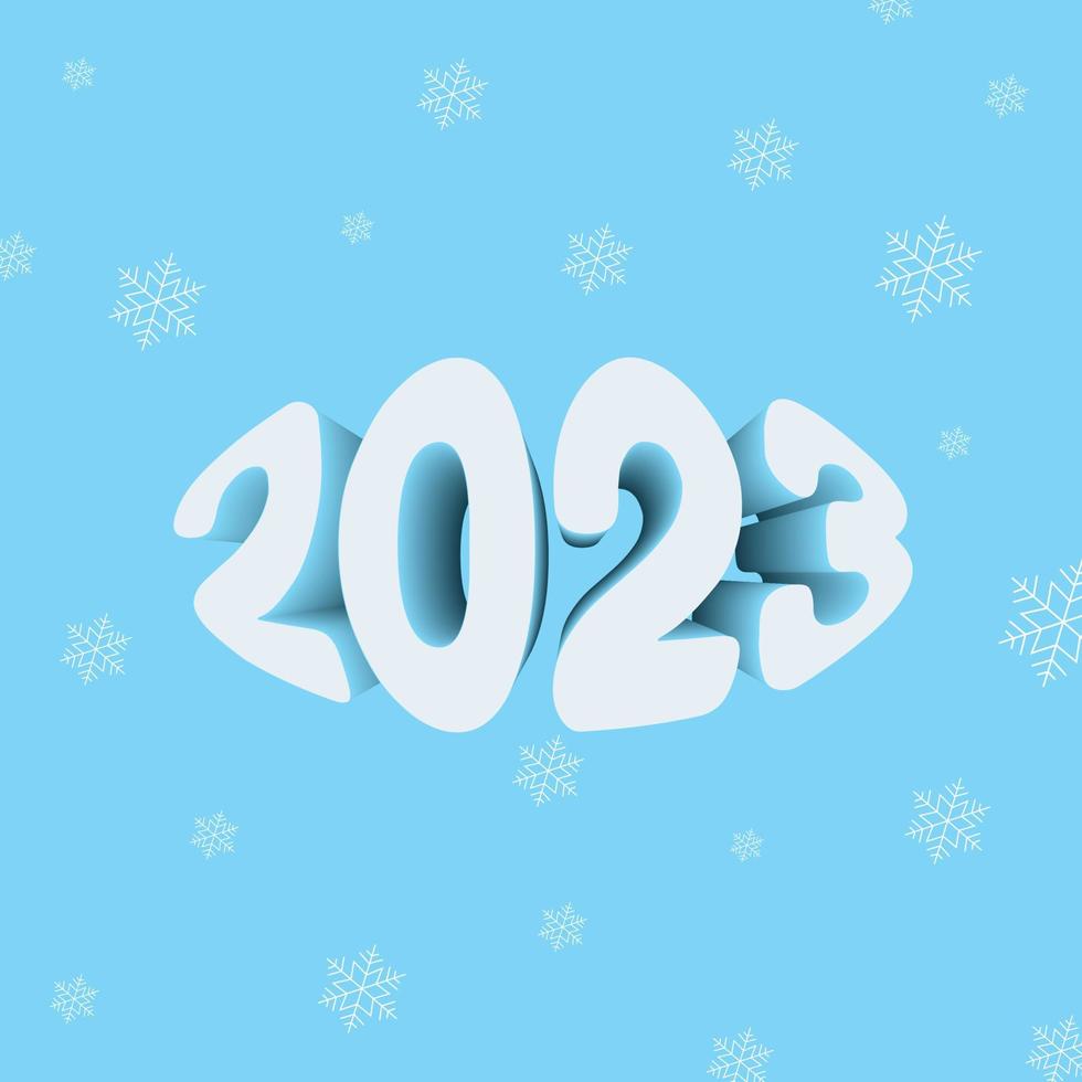 Texto 3d de inverno de 2023 anos. impressão de tipografia vetorial suave e fofa com flocos de neve. perfeito para cartões postais, artigos de papelaria e camadas de design de inverno vetor