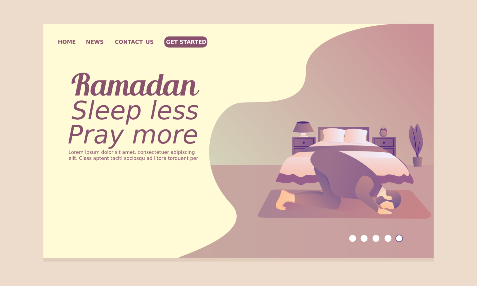 página inicial do ramadã com homem orando no quarto vetor
