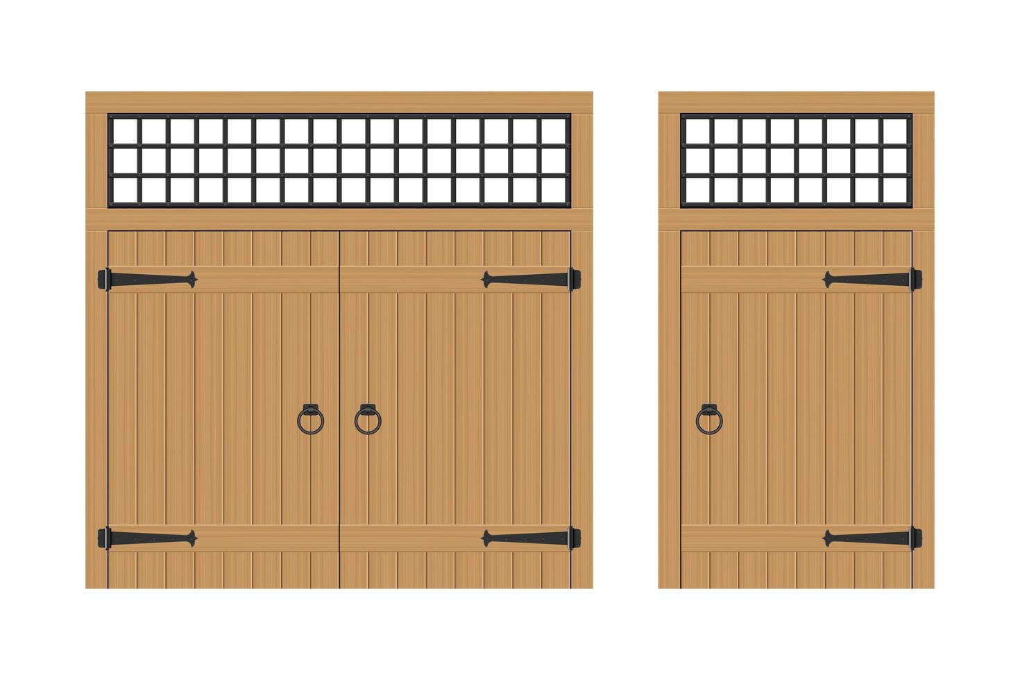 conjunto de portas de madeira velhas isoladas vetor