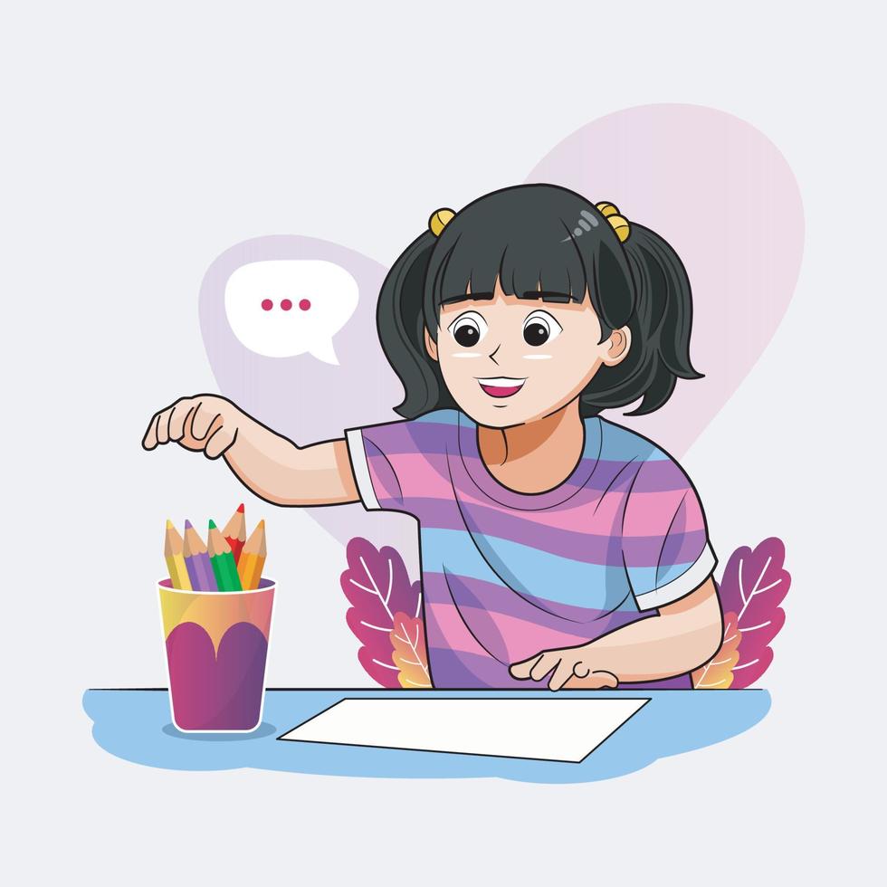 menina quer desenhar na ilustração vetorial de papel download grátis vetor