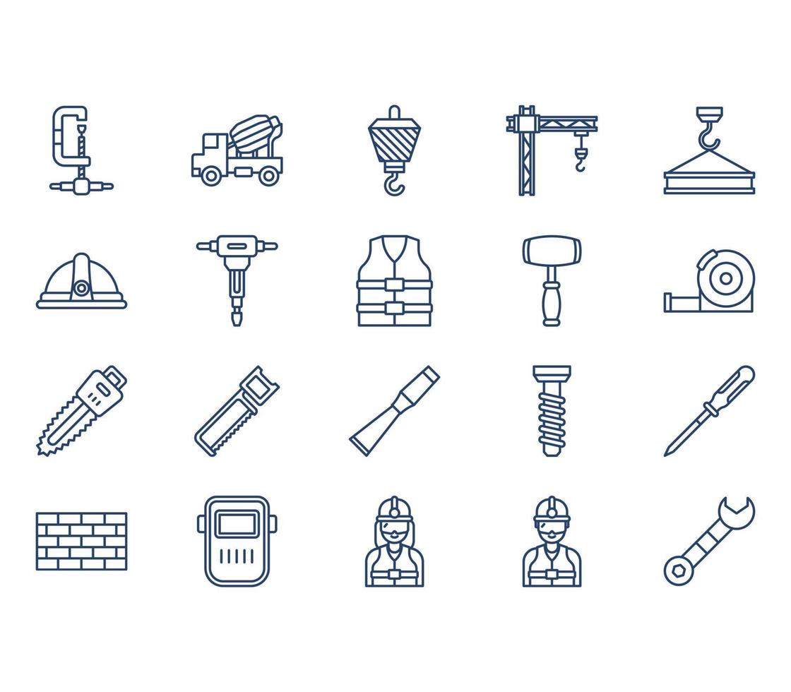 conjunto de ícones de ferramentas de construção e engenharia vetor