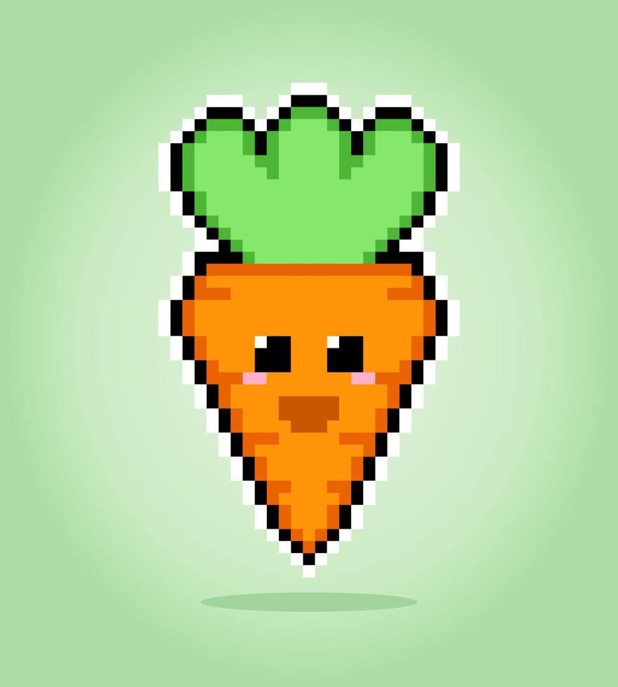 8 bits pixel cenoura kawaii. vegetais para ativos de jogos em ilustração vetorial. vetor