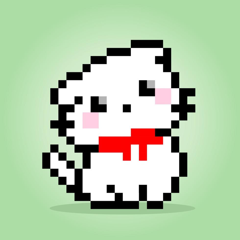 pixel 8 bit um gato. animal para ativos de jogo em ilustração vetorial. vetor