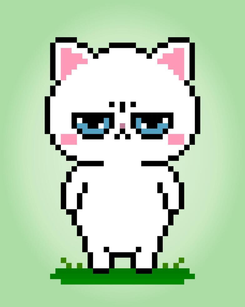 pixel gato branco com raiva de 8 bits. animais para ativos de jogo em ilustração vetorial. vetor