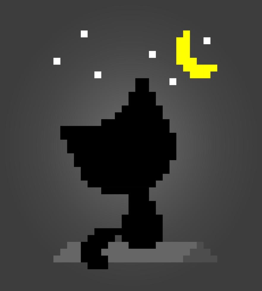 Pixels de gato preto de 8 bits veem a lua. ícone animal para ativos de jogos  em ilustrações vetoriais. 12664699 Vetor no Vecteezy
