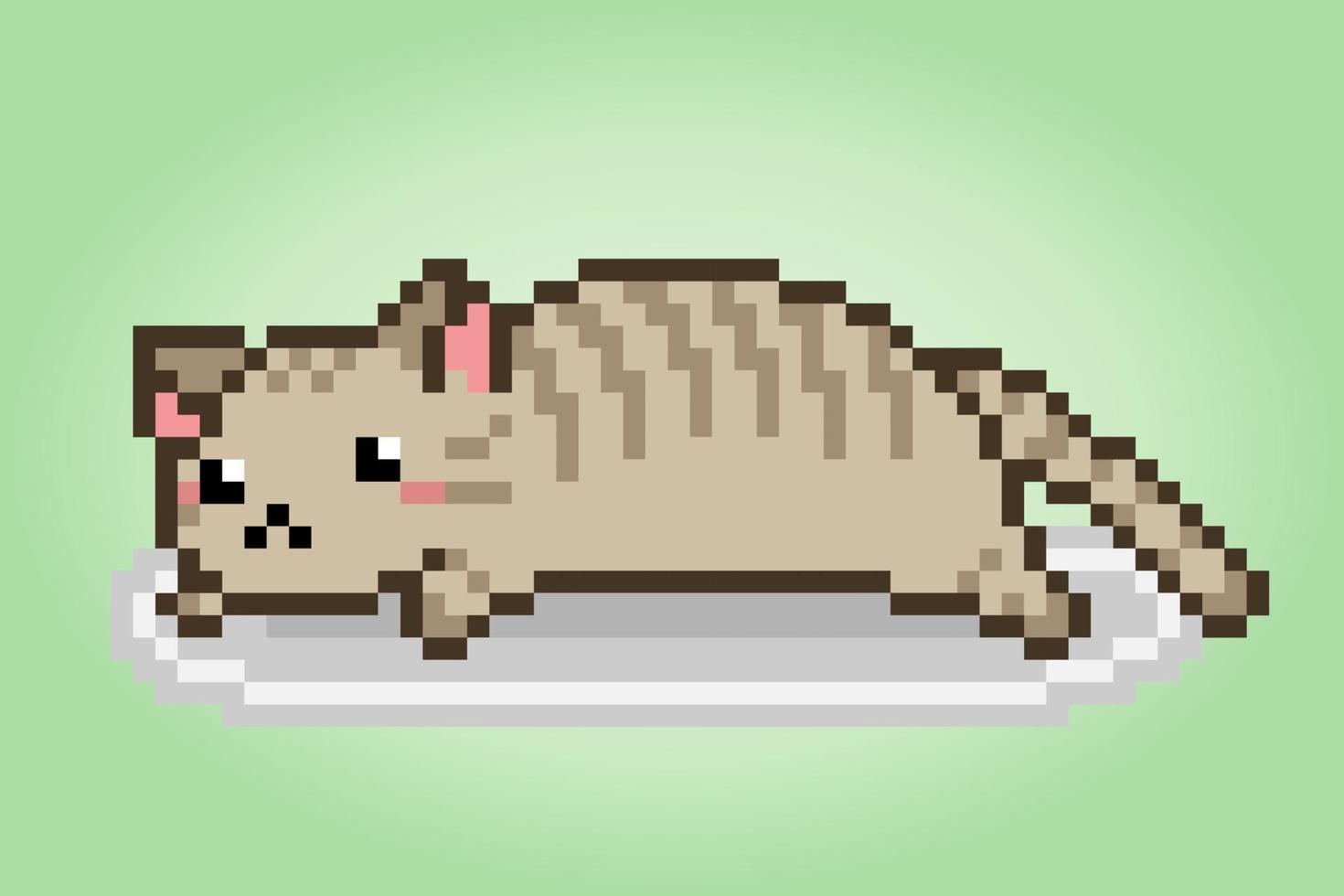 pixel gato preguiçoso de 8 bits. animais para ativos de jogo em ilustração vetorial. vetor