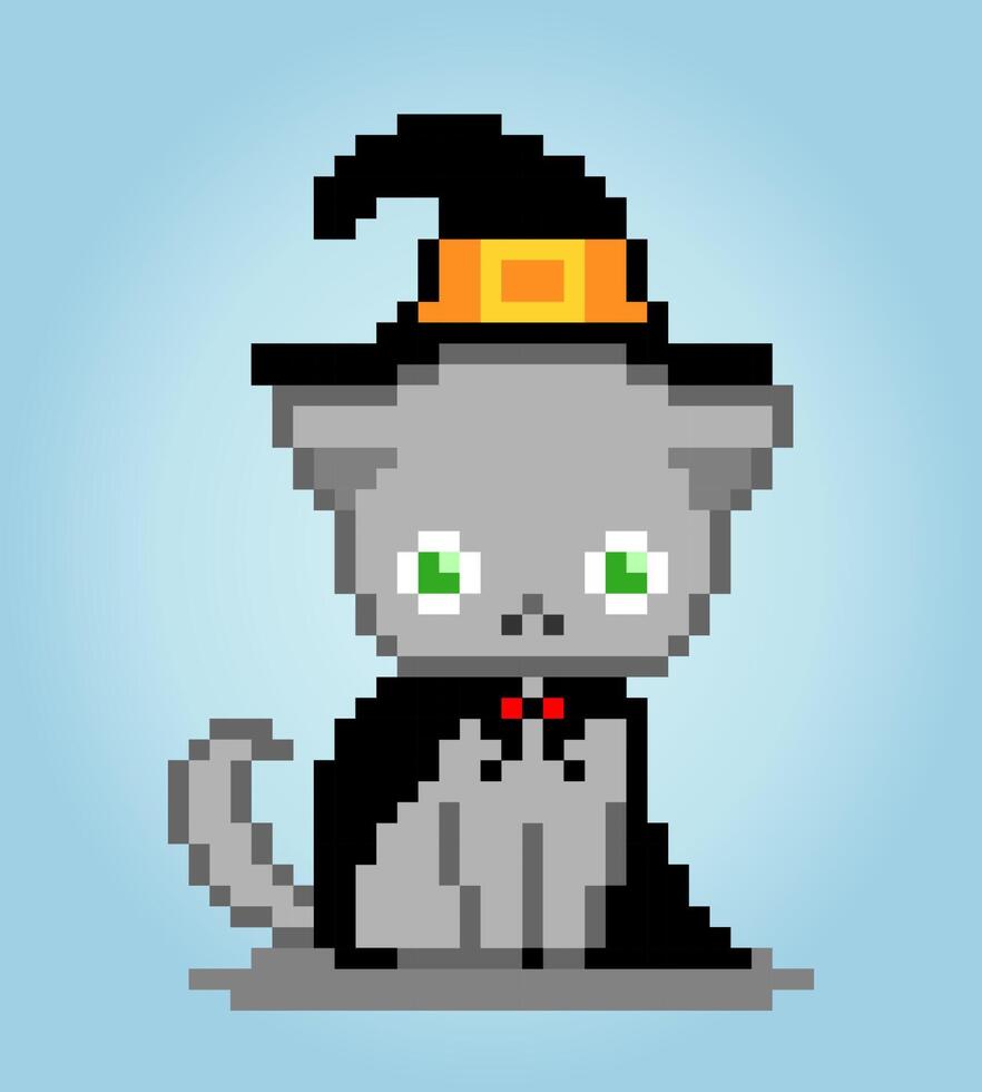 Pixels de gato preto de 8 bits veem a lua. ícone animal para ativos de jogos  em ilustrações vetoriais. 12664699 Vetor no Vecteezy