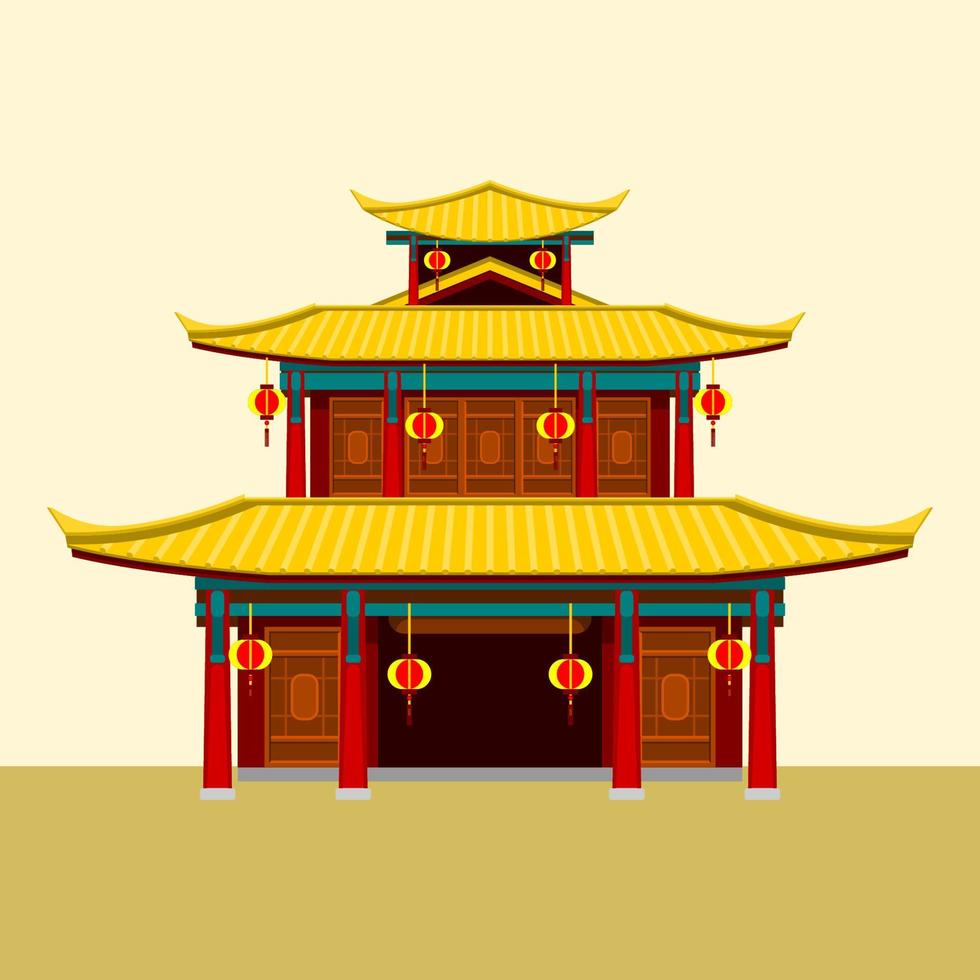 ilustração em vetor de construção tradicional chinesa editável de três telhados para elemento de arte da história oriental e design relacionado à cultura