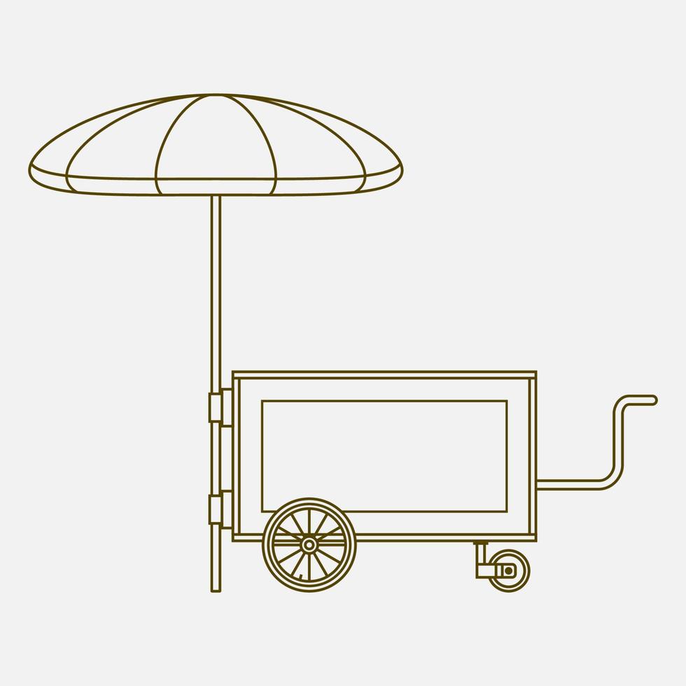 ilustração em vetor de carrinho de comida móvel de vista lateral isolada editável com guarda-chuva em estilo de contorno para conceito relacionado a negócios de comida e bebida