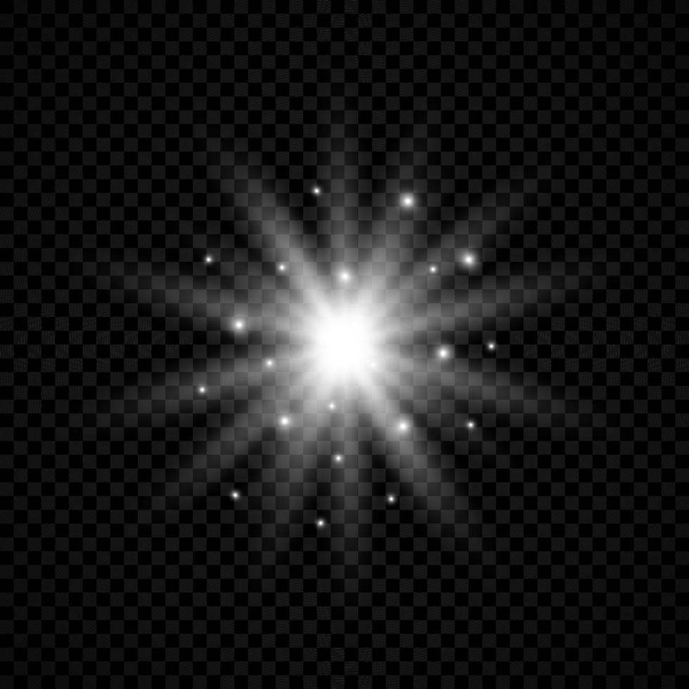 efeito de luz de reflexos de lente. efeitos de starburst de luzes brancas brilhantes com brilhos. ilustração vetorial vetor