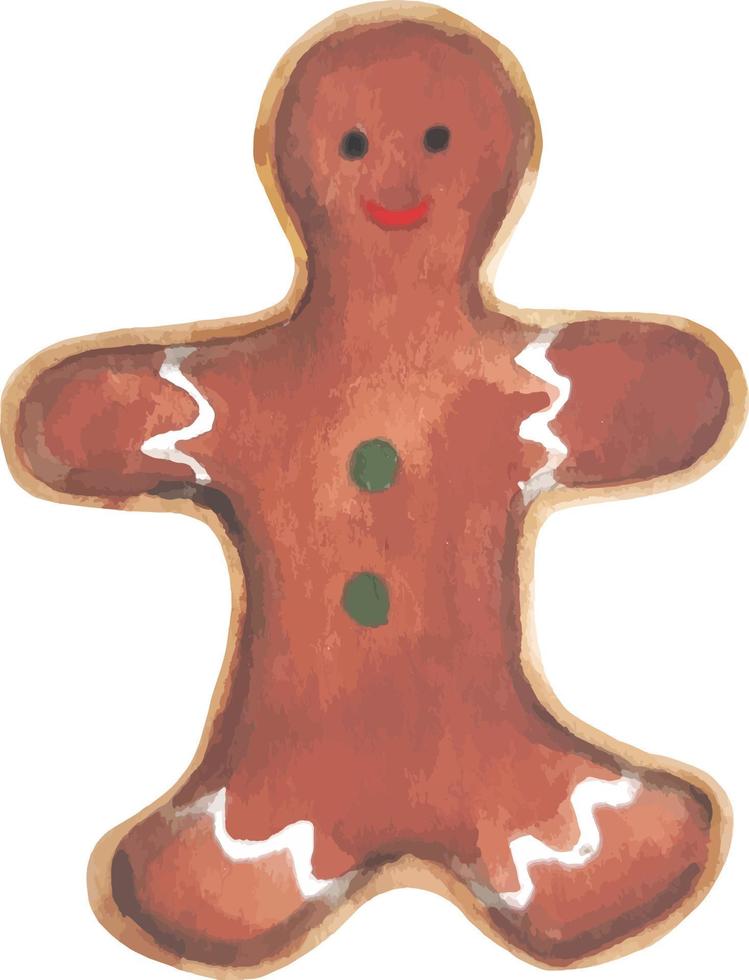 ilustração desenhada à mão de biscoito de gengibre de natal em aquarela isolada vetor