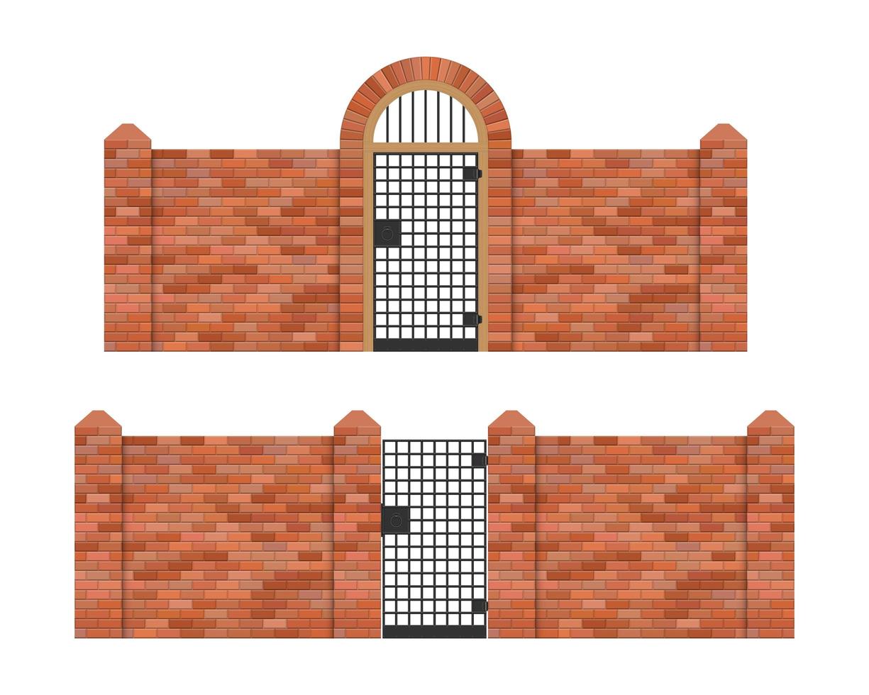 portão de aço com cerca de tijolo isolada vetor