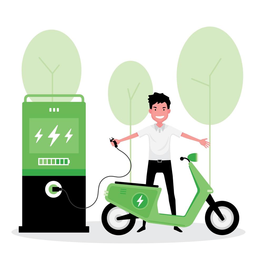 conceito de energia ecológica alternativa verde com scooter elétrico vetor