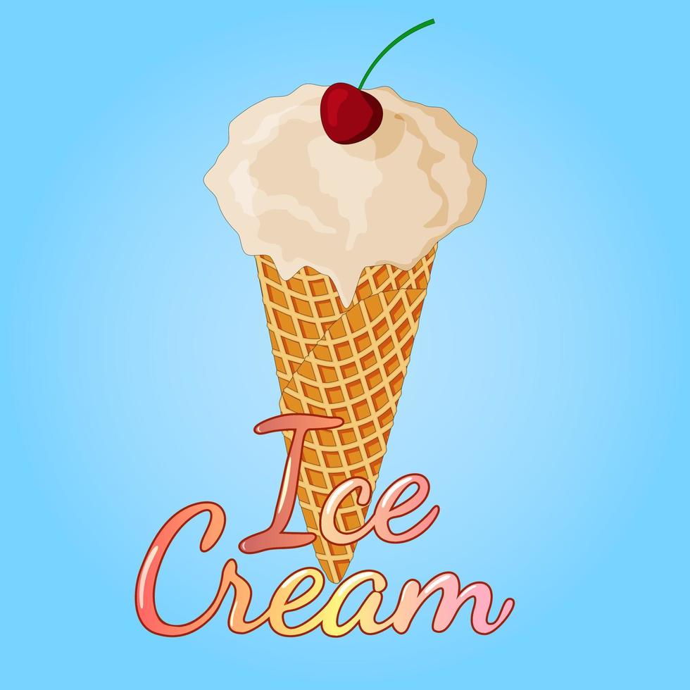ice cream.sweet sorvete de baunilha em um copo crocante com uma cereja na ilustração top.vector. vetor