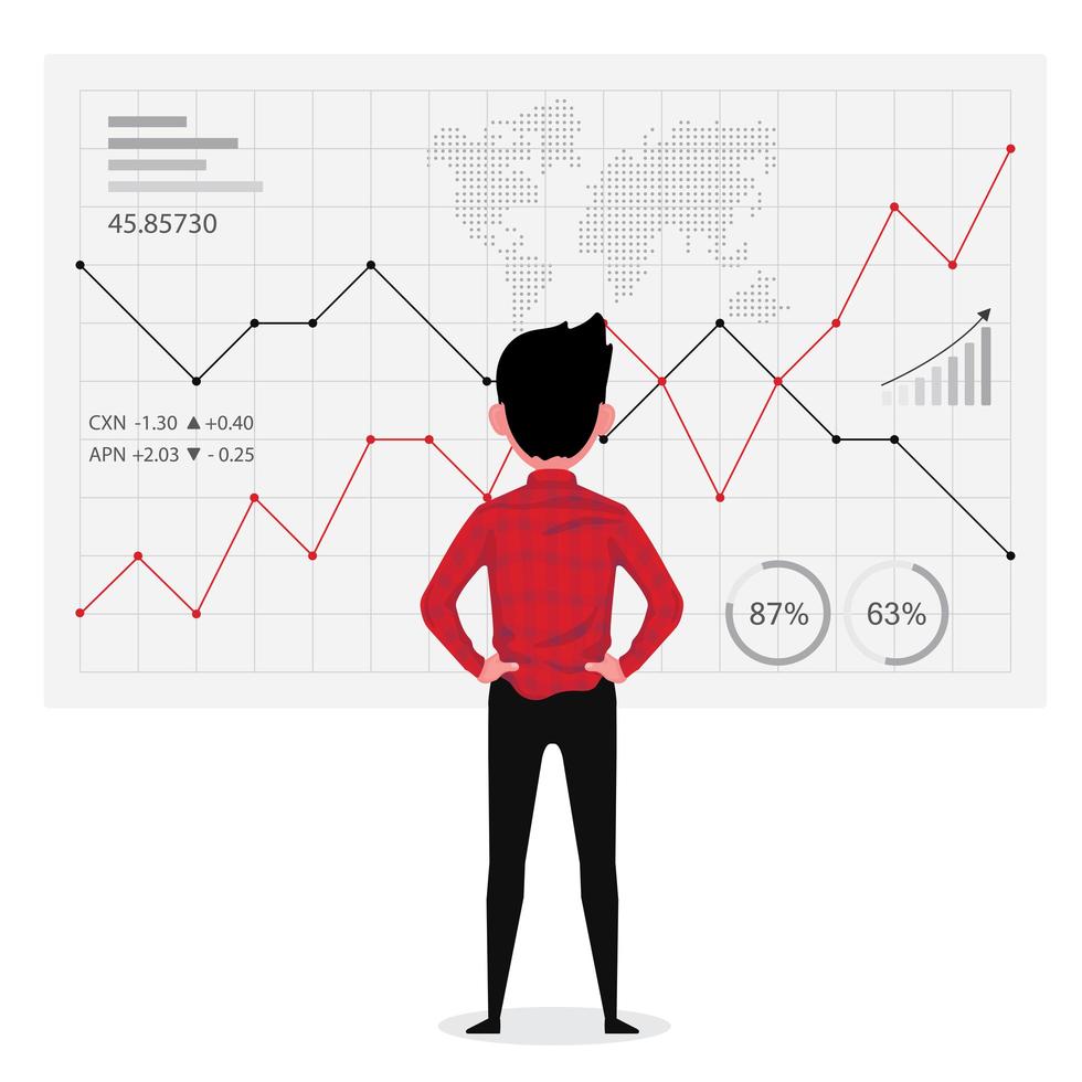 empresário olhando o gráfico enquanto analisa negócios de sucesso vetor