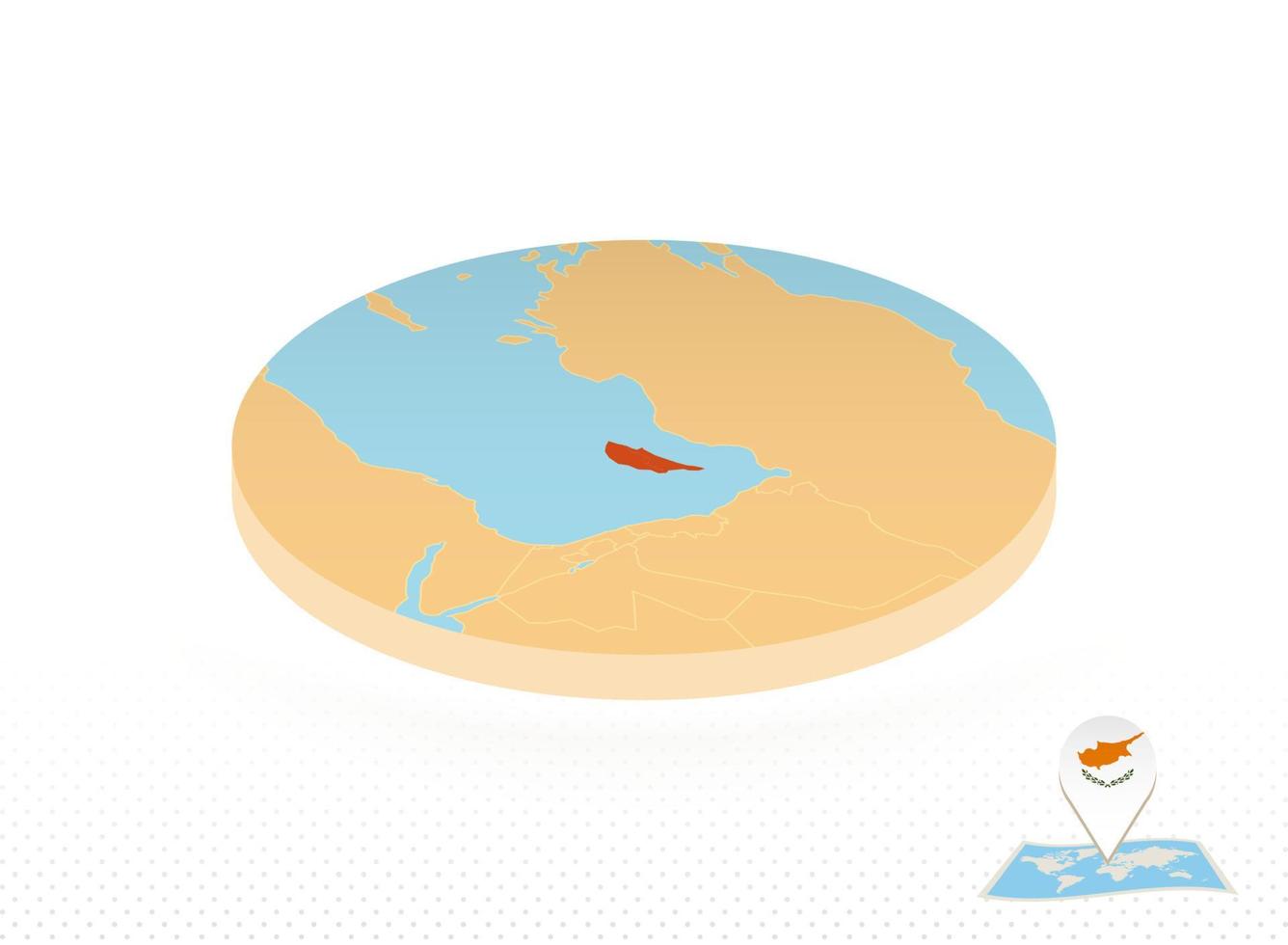 mapa de chipre projetado em estilo isométrico, mapa de círculo laranja. vetor