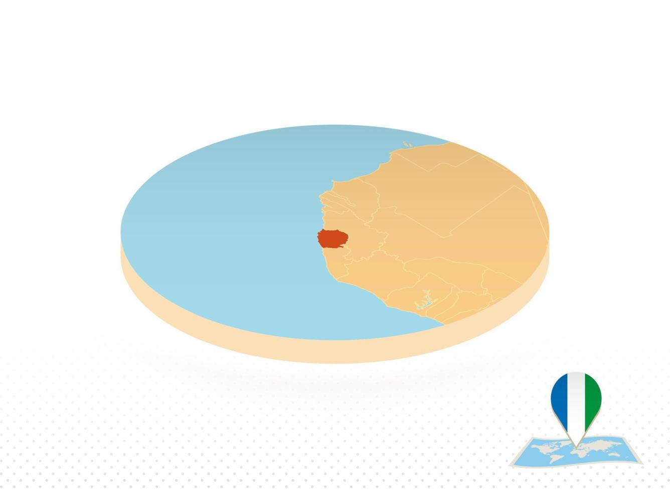 mapa de serra leoa projetado em estilo isométrico, mapa de círculo laranja. vetor