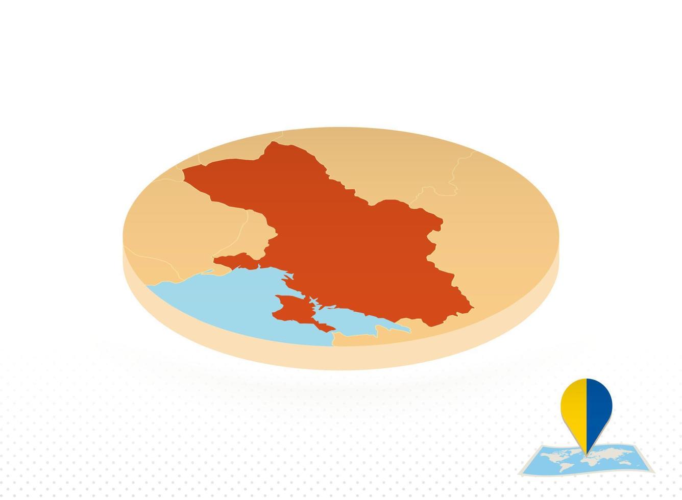 mapa da ucrânia projetado em estilo isométrico, mapa de círculo laranja. vetor