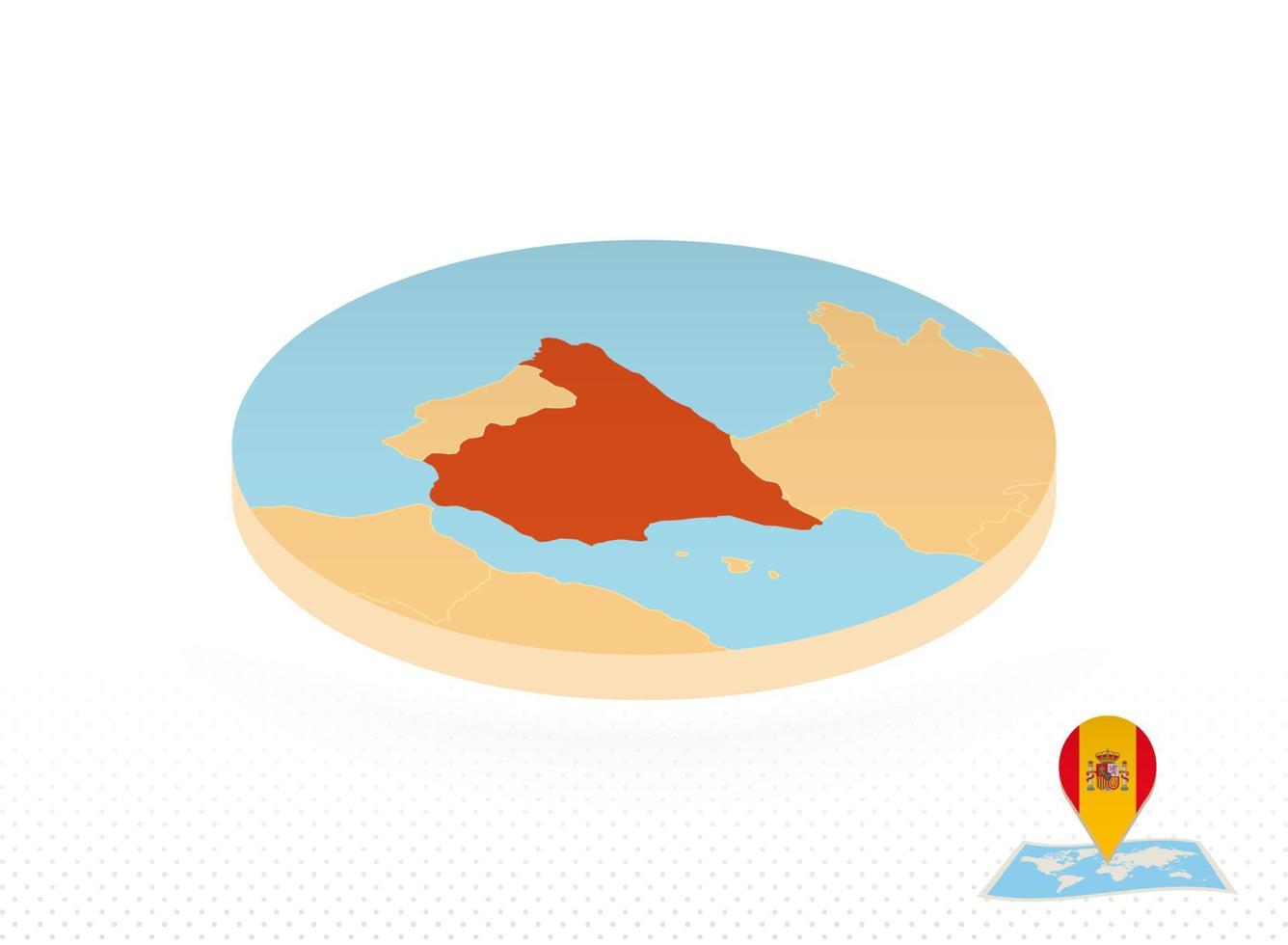 mapa da espanha projetado em estilo isométrico, mapa de círculo laranja. vetor