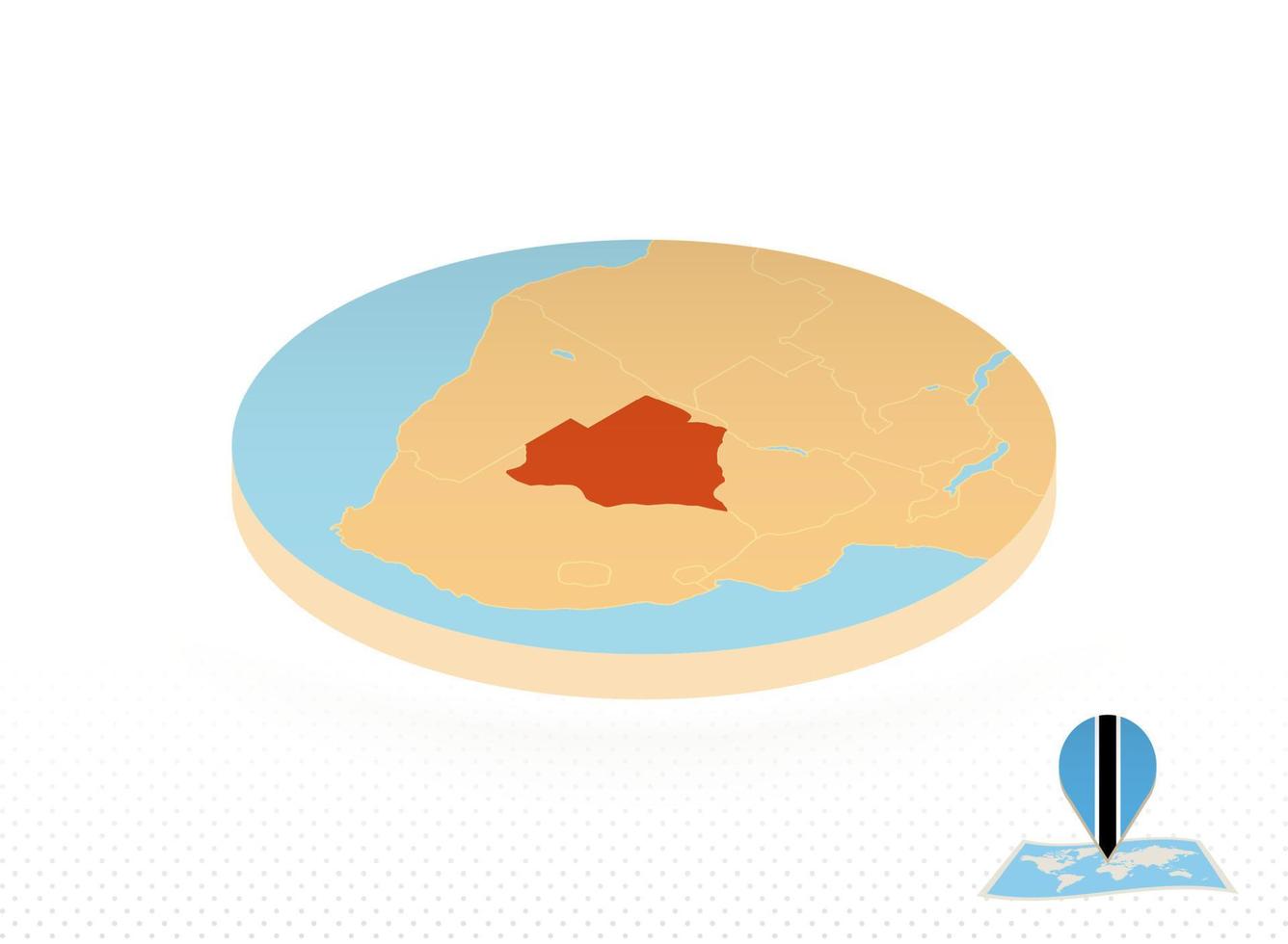 mapa do botswana projetado em estilo isométrico, mapa de círculo laranja. vetor