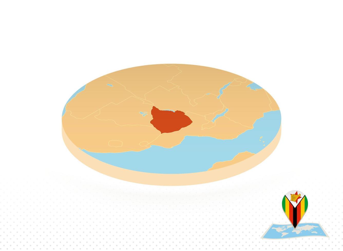 mapa do zimbabwe projetado em estilo isométrico, mapa de círculo laranja. vetor