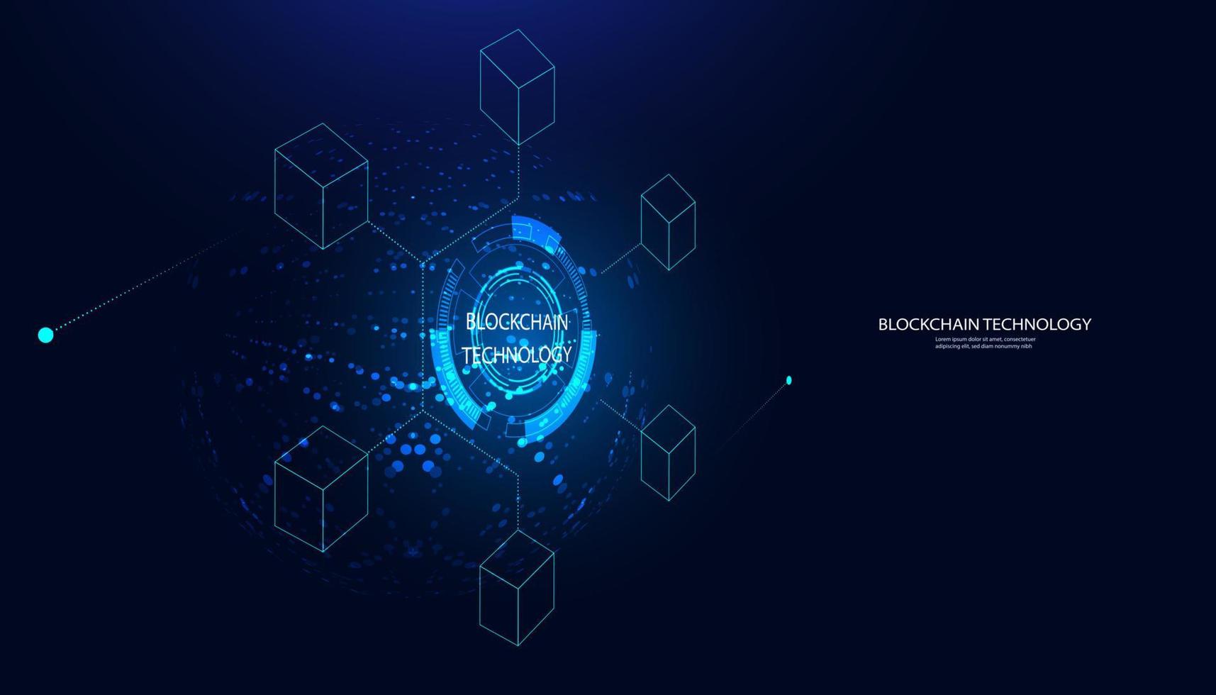 bloco digital quadrado de blockchain abstrato tecnologia de conexão bitcoin se torna moeda digital no fundo azul vetor