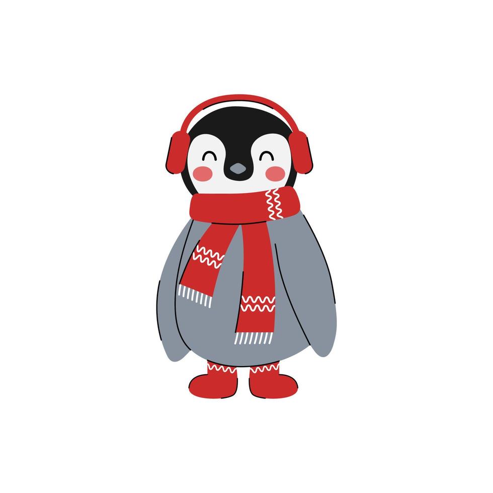 pinguins bonitinhos em roupas de inverno, isolados no fundo branco. animais de natal e ano novo vetor