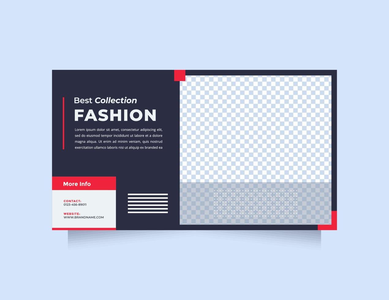 modelo de banner web design minimalista e criativo para publicidade. banner de mídia social de design vermelho azul moderno e moderno, especialmente produtos de moda vetor