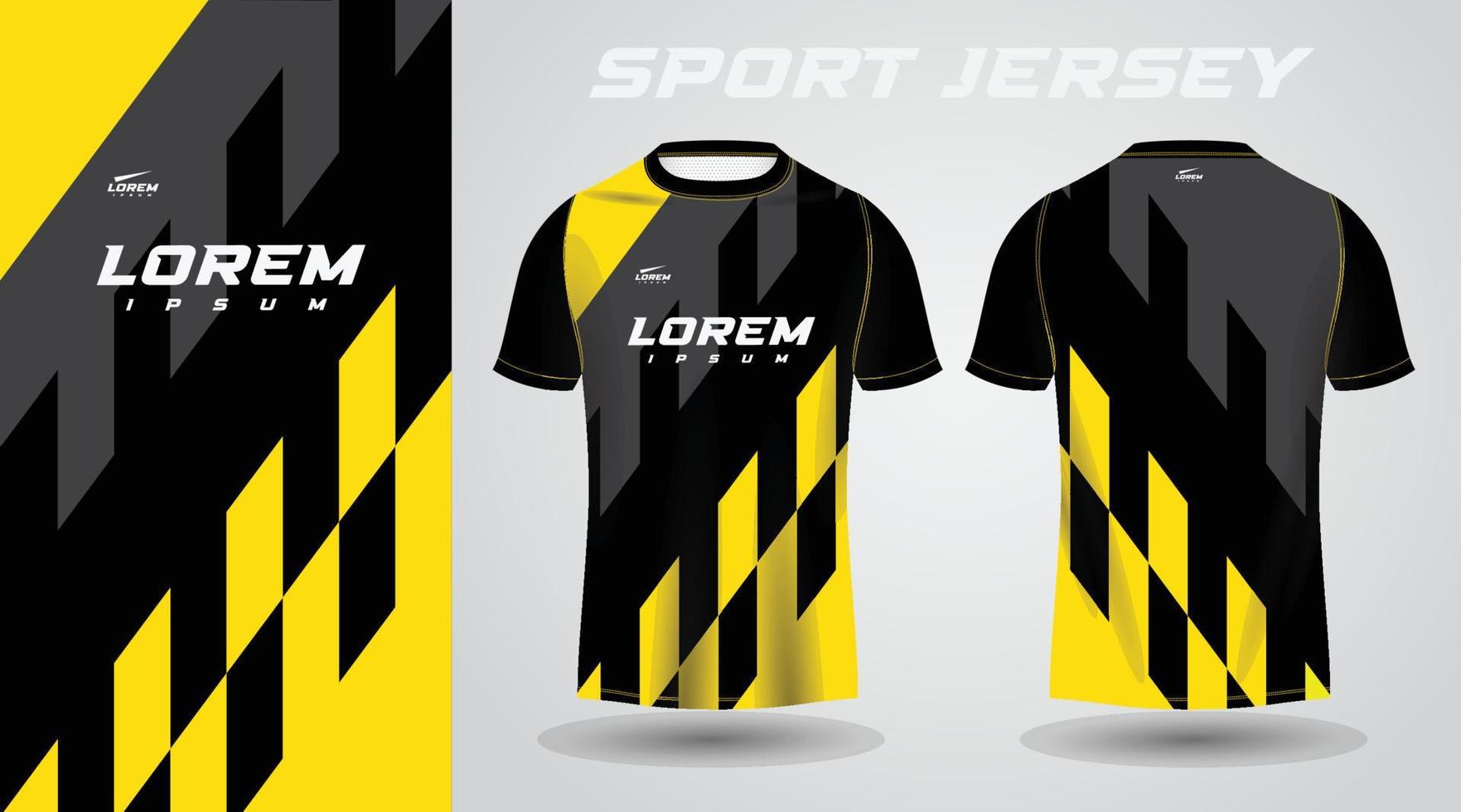 design de camisa esportiva de camisa preta e amarela vetor