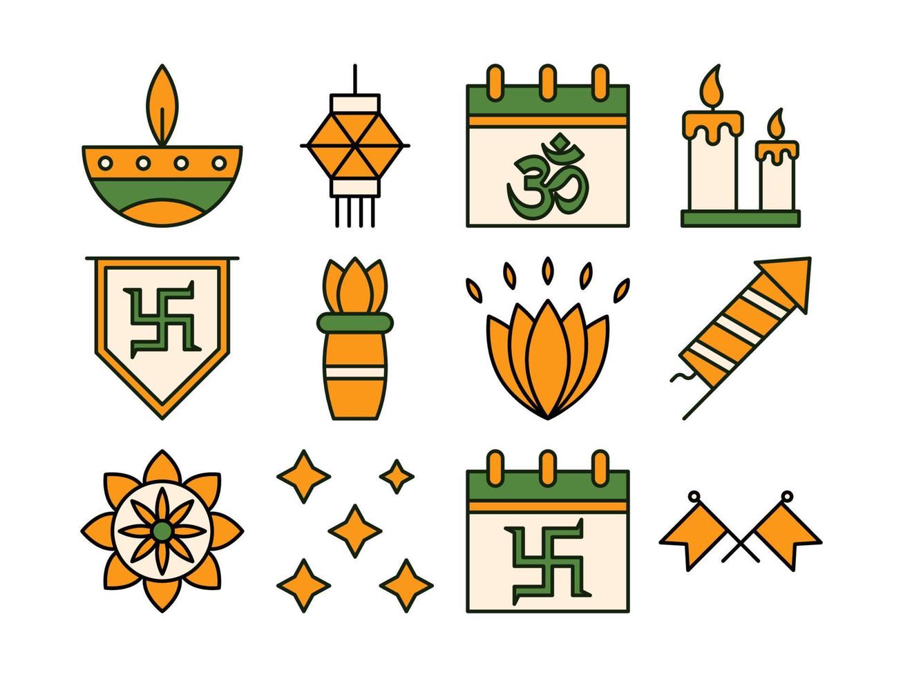 conjunto de ícones de diwali vetor
